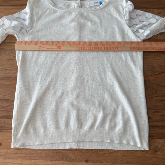 Sparrow Crewneck Sweater Women’s Large Off White Sheer Polka Dot Sleeves Buttons - Picture 5 of 11
